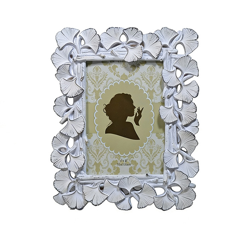 White Ginkgo Leaf Relief Resin 4*6-inch Picture Frame - Retro French Decorative Picture Piece