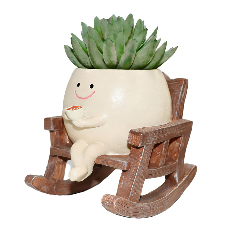 Resin multi-plant flower pot in the shape of a smiling face