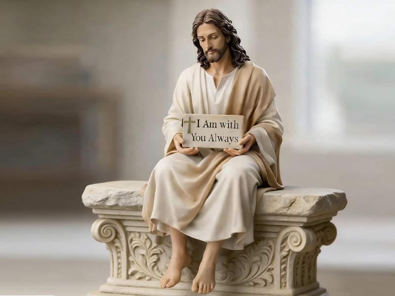 Hand-painted statue of Jesus standing or sitting