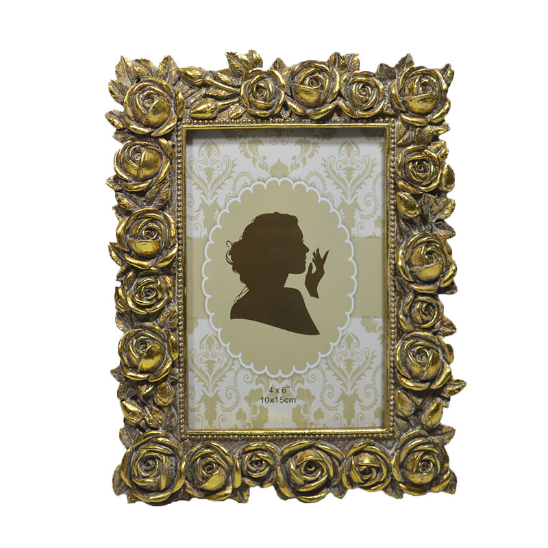 Rose Resin 4x6 Type Picture Frame - European Carved Gold Top Surface Picture Frame