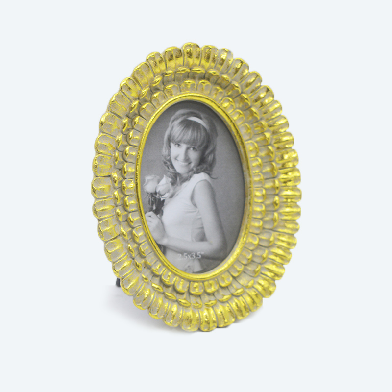 Antique Silver Gold Beaded Oval Mini Photo Frame 2.5x3.5 Inch