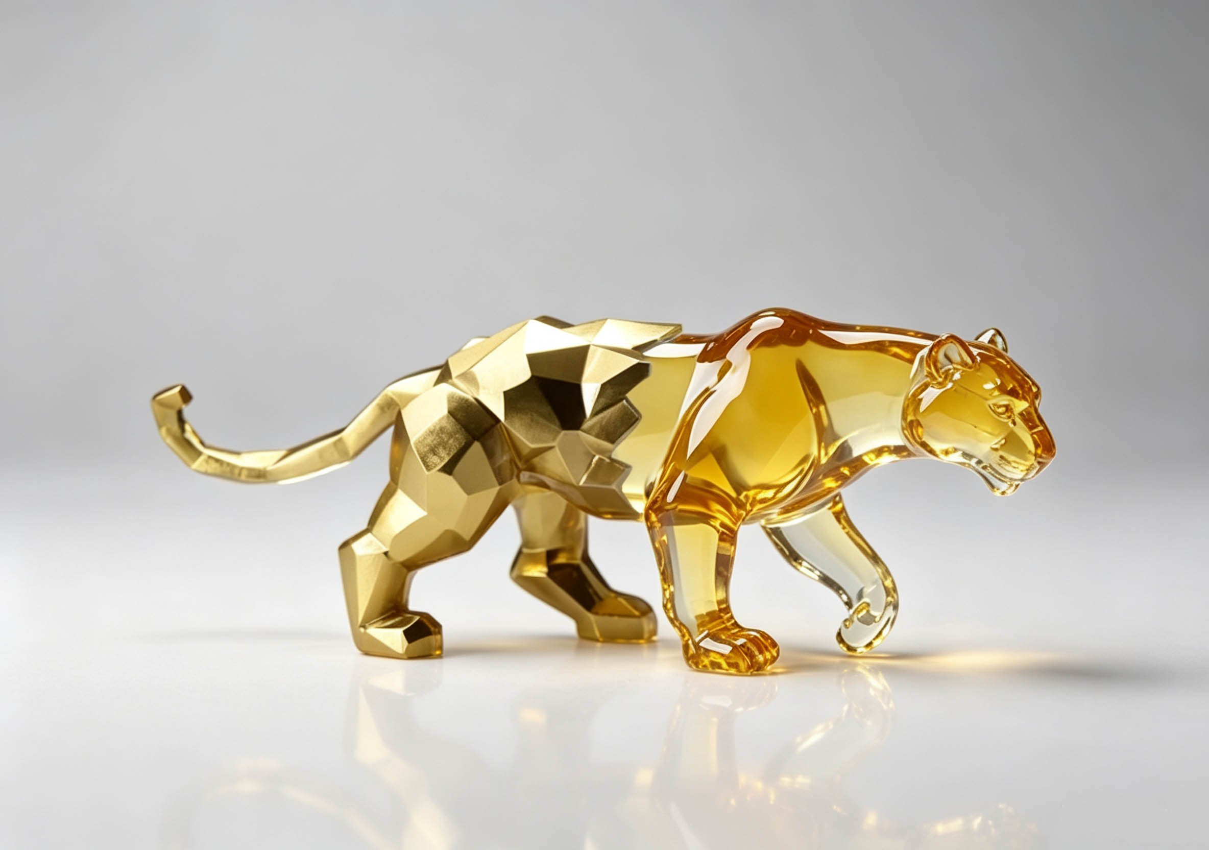 Golden geometric amber glass leopard carving - the best luxury home decoration